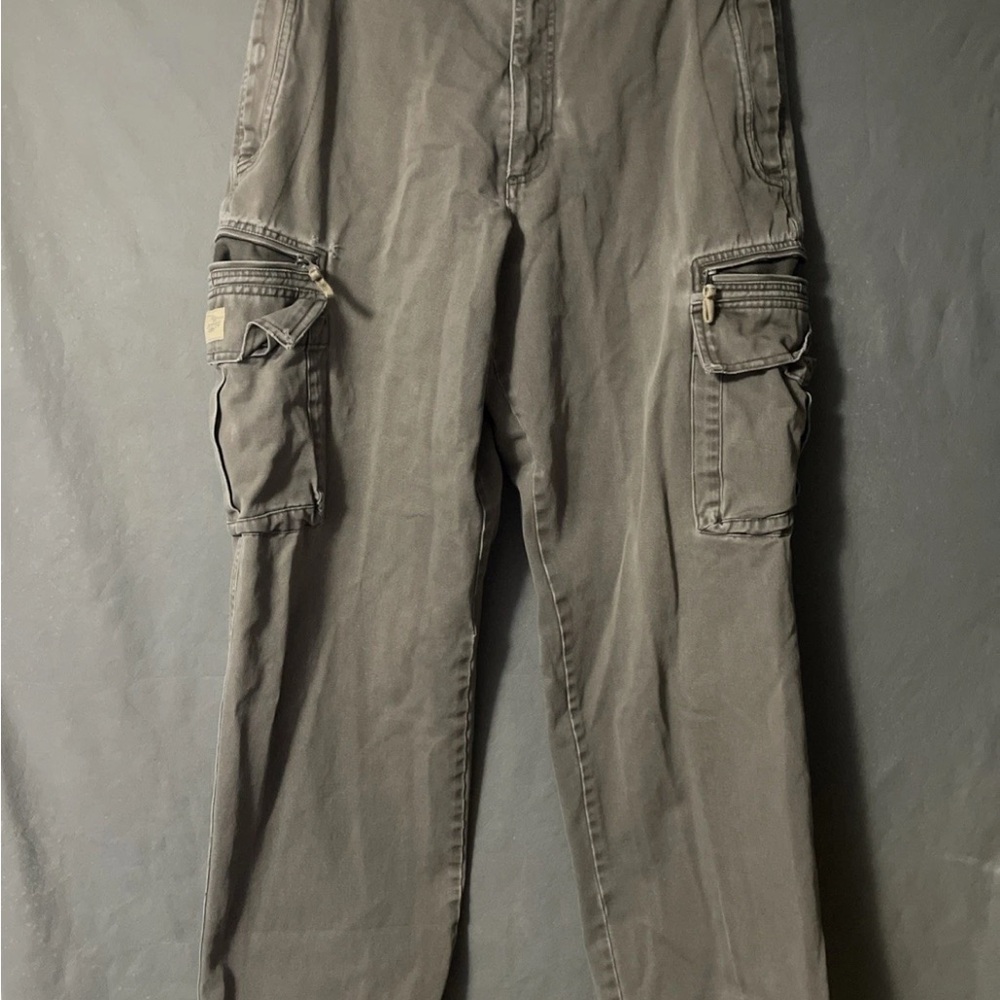 Vtg Lee Dungaree Pants Men 33x32 Gray Flat Front Buddy Lee Baggy Cargo Y2K
